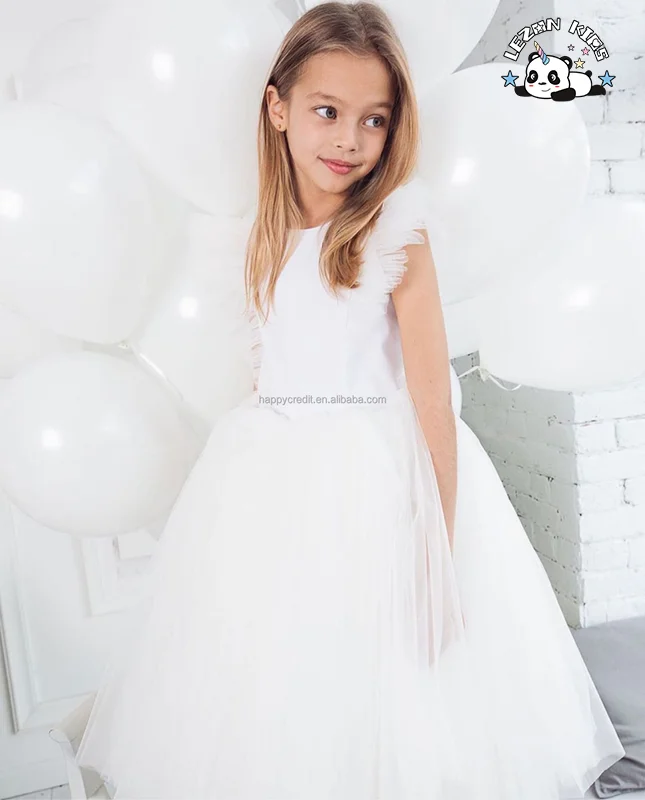 LEZONKIDS - Princess Ruffles Sleeves Pink Tutu Dress Tulle Girls  Lace Dress for 2-12 Years